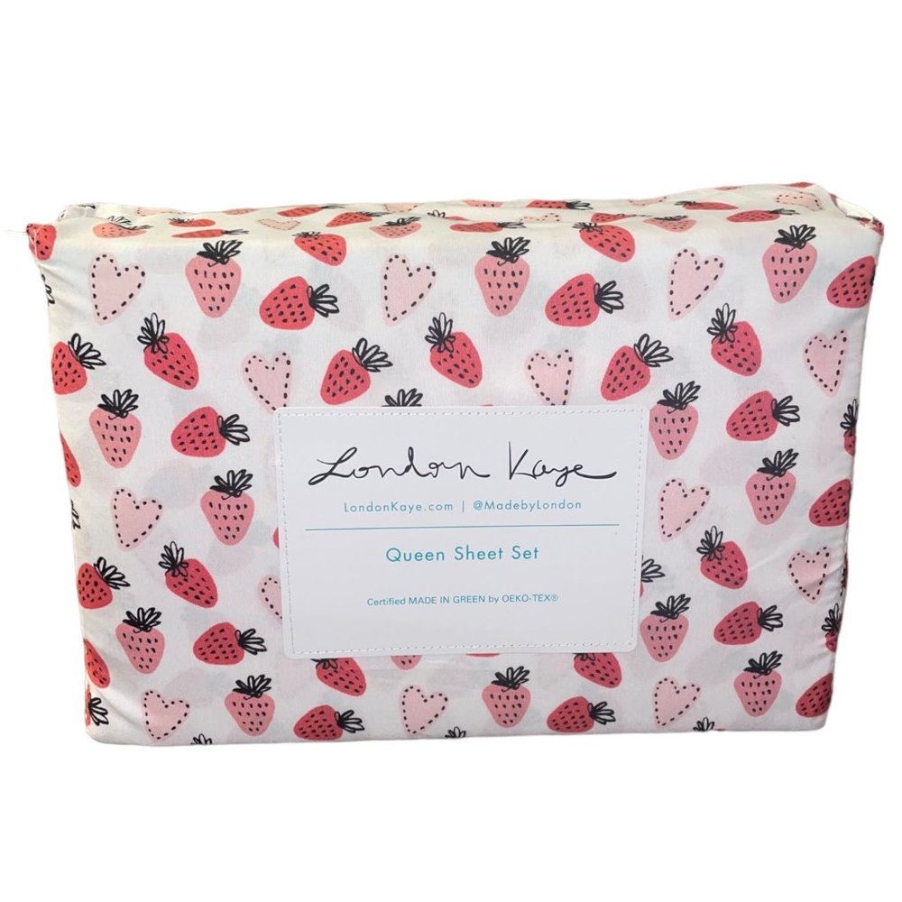 London Kaye Strawberry Queen Sheet Set - Pink and White